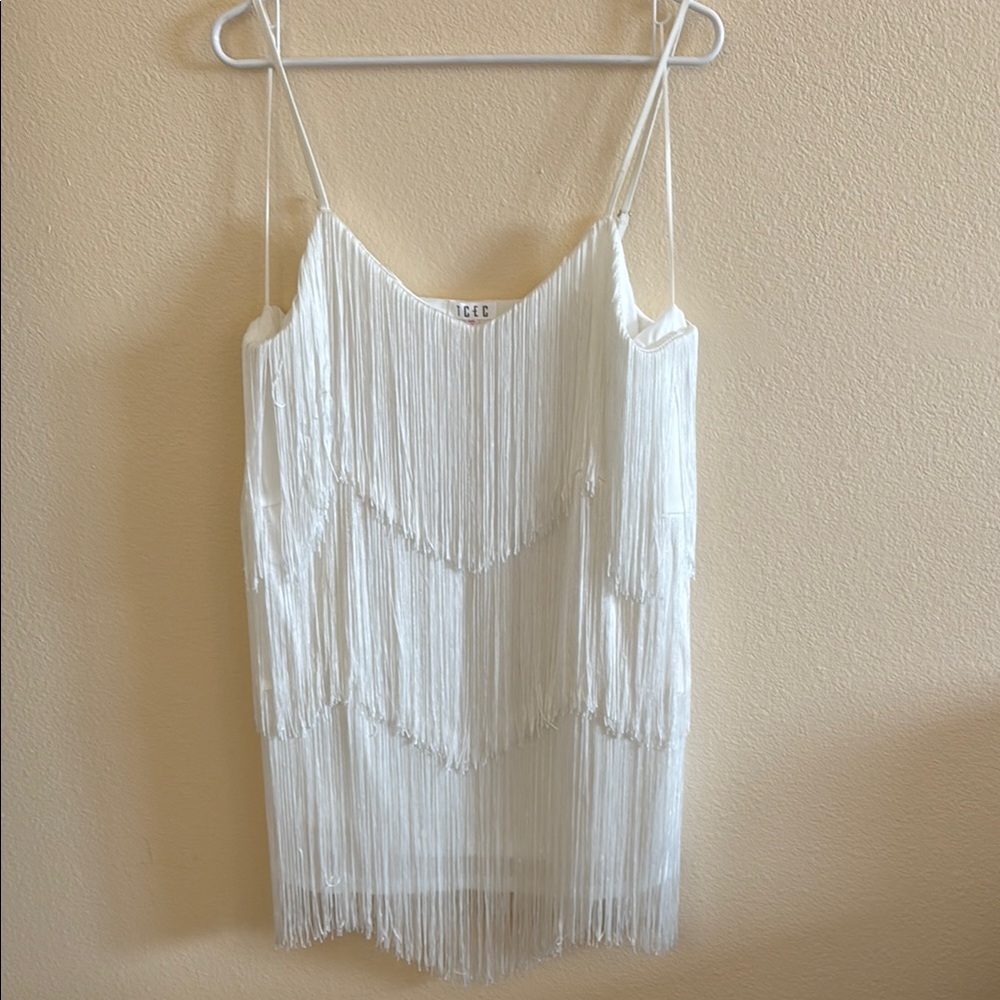 White Fringe Sleeveless Dress